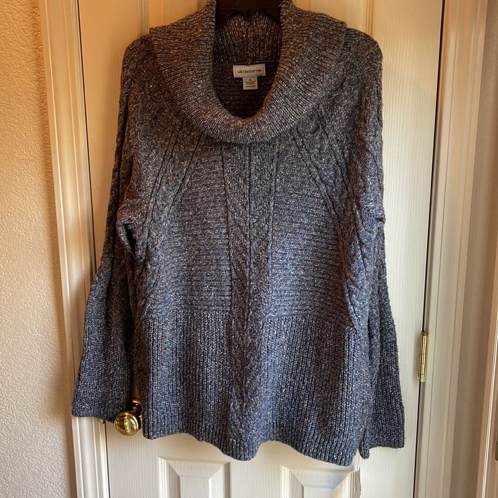 NWT LIZ CLAIBORNE NAVY MARL COWL NECK SWEATER XL